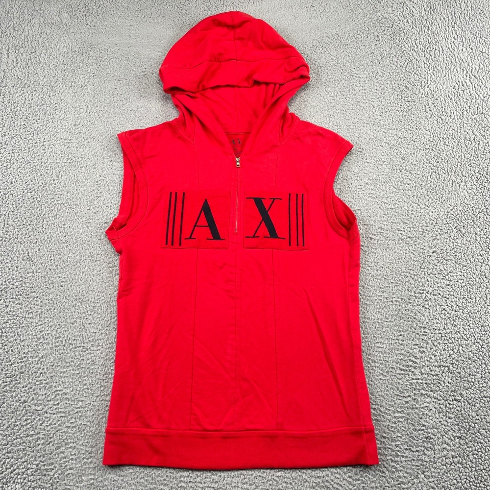 Armani Exchange Hoodie Mens XXL Red Sleeveless Logo Full Zip Sweatshirt Casual
